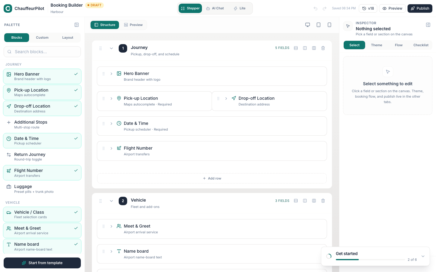Builder canvas for the public booking form