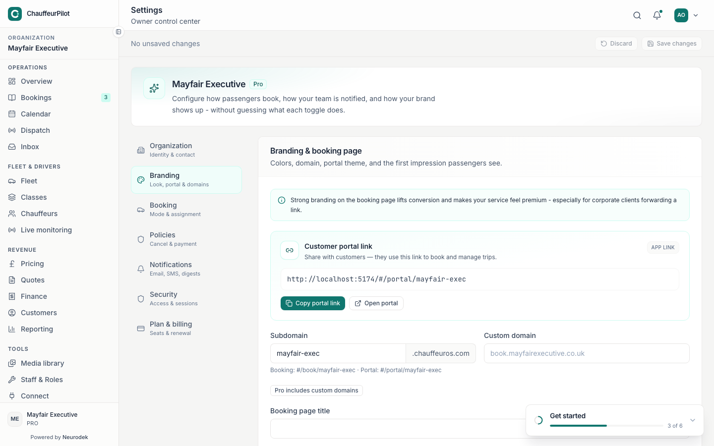 Branding settings
