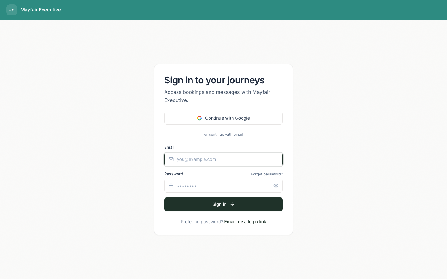 Passenger portal where trips are accessed